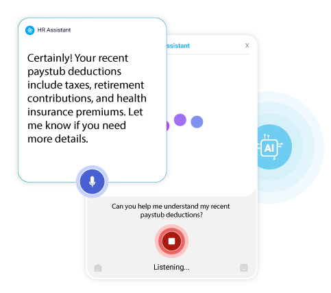 CloudApper AI TimeClock Allow employees to take self services by accessing their required information through CloudApper AI TimeClock's built-in AI assistant