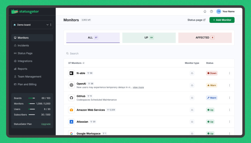 StatusGator Landing Page