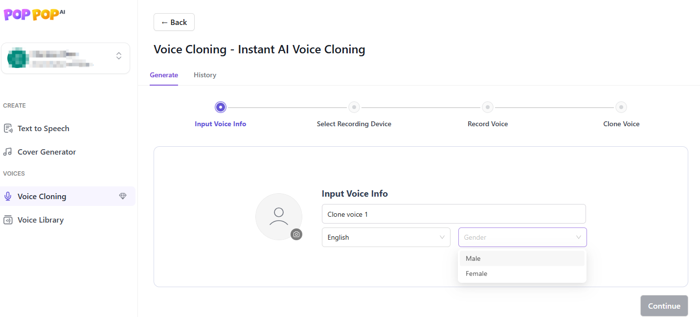 PopPop AI Voice Clone Name the voice