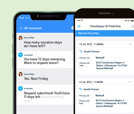 CloudApper AI TimeClock CloudApper AI TImeClock can run on Android phone and iPhones