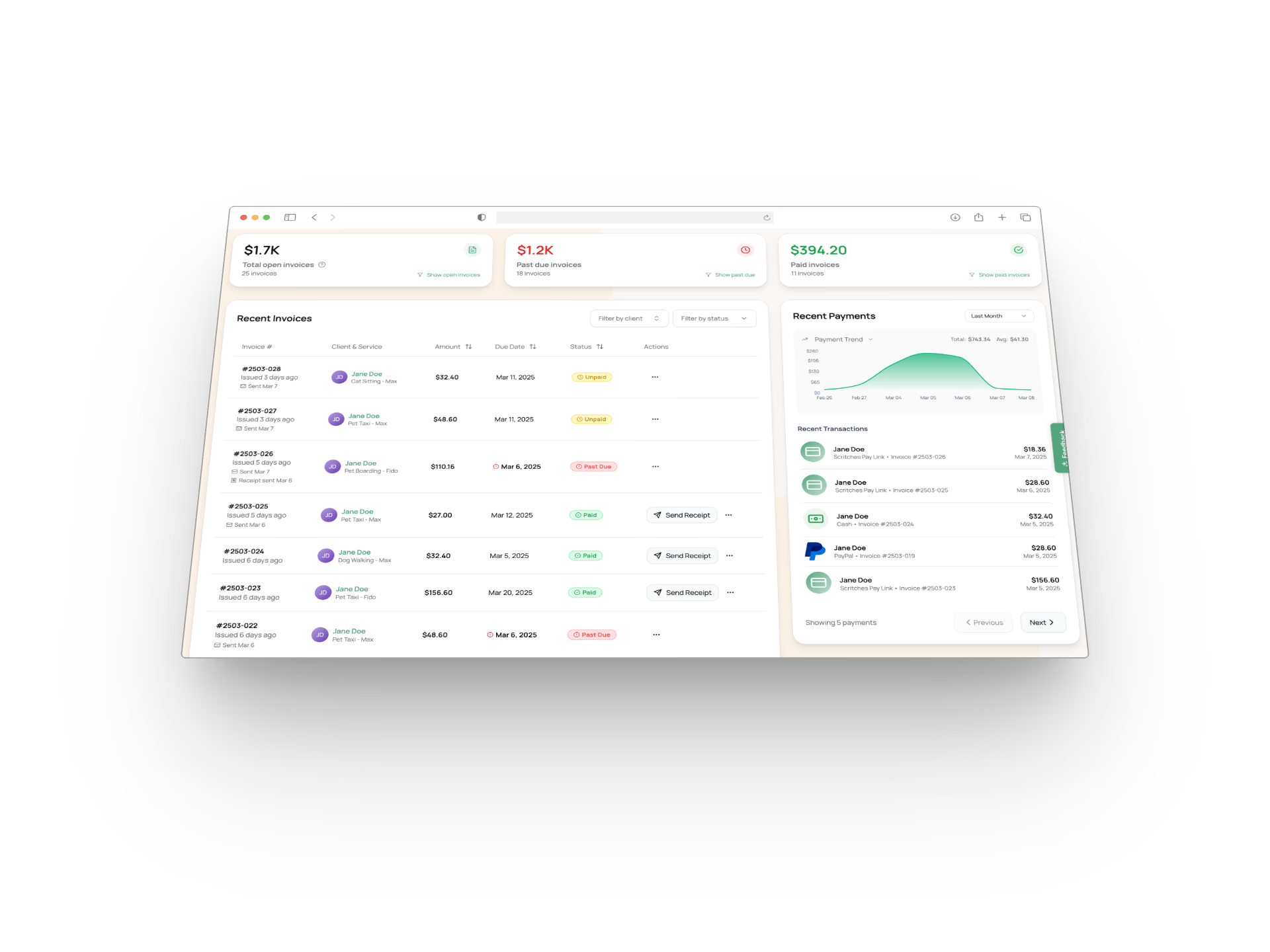 Scritches.io Invoicing Dashboard