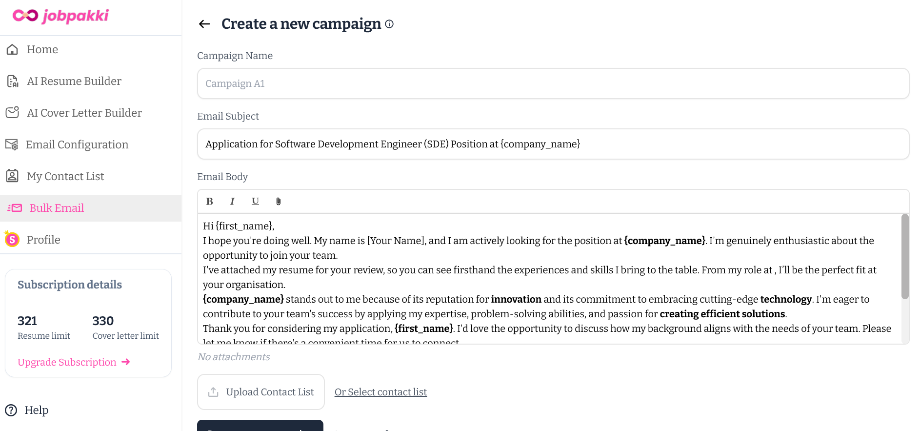 jobpakki AI cover letter gernerator