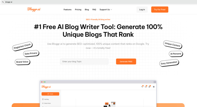Bloggr AI Landing Page