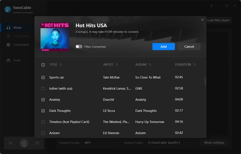 TuneCable Spotify Music Downloader add songs