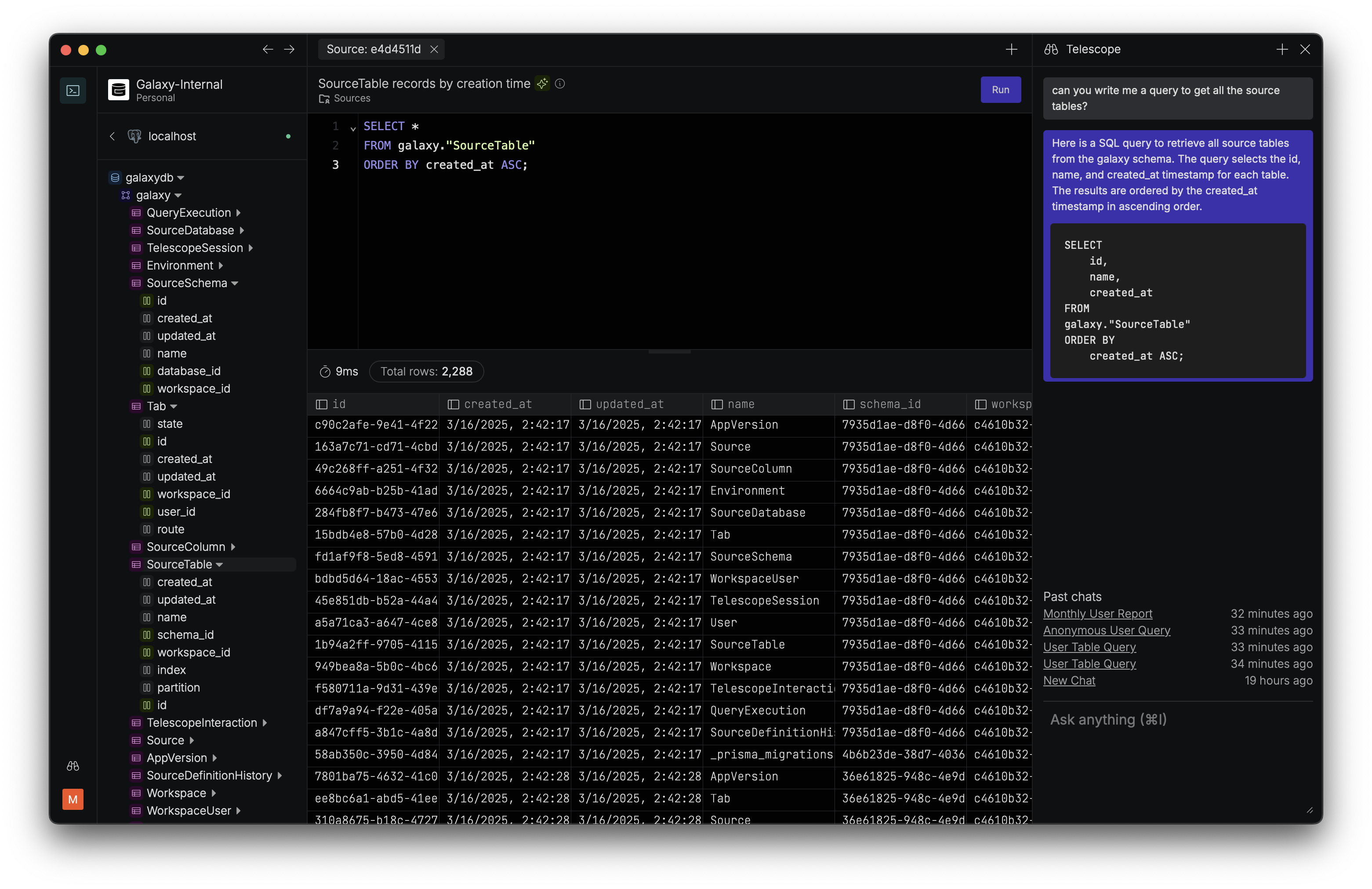GetGalaxy.io SQL Editor UI
