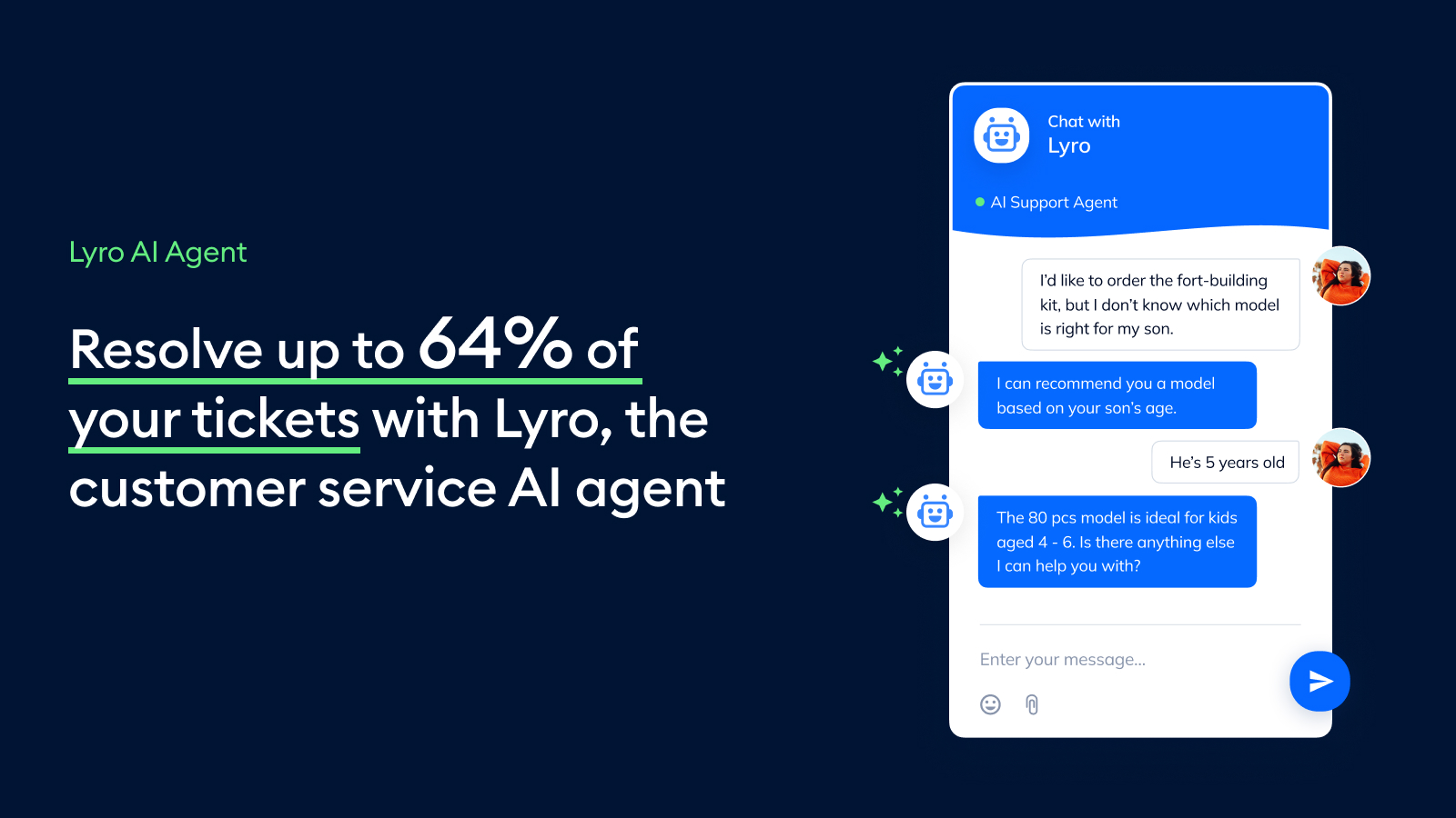 Tidio Resolve up to 64% of your tickets with Lyro, the customer service agent