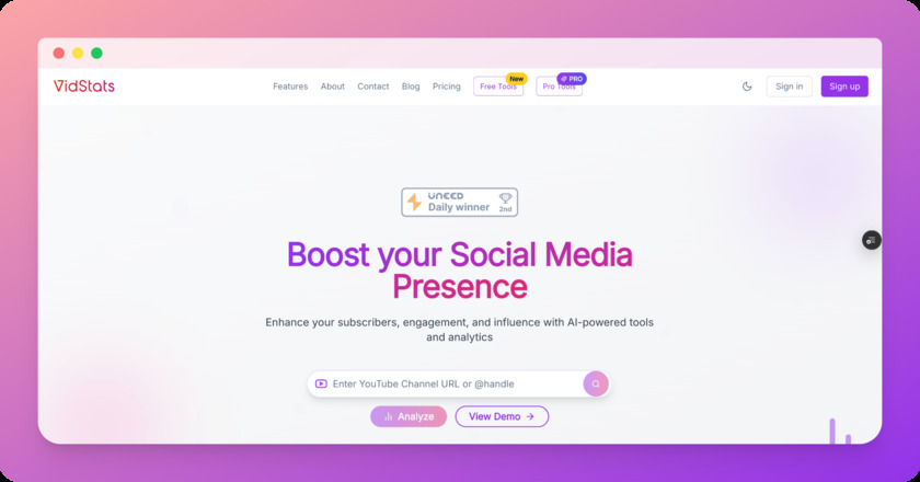 VidStats.pro Landing Page