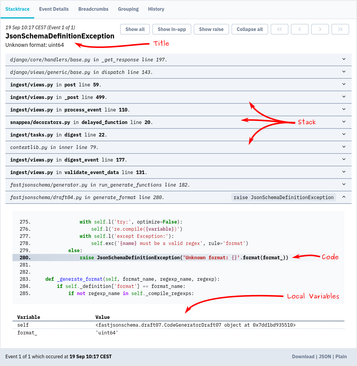 Bugsink Example Stacktrace
