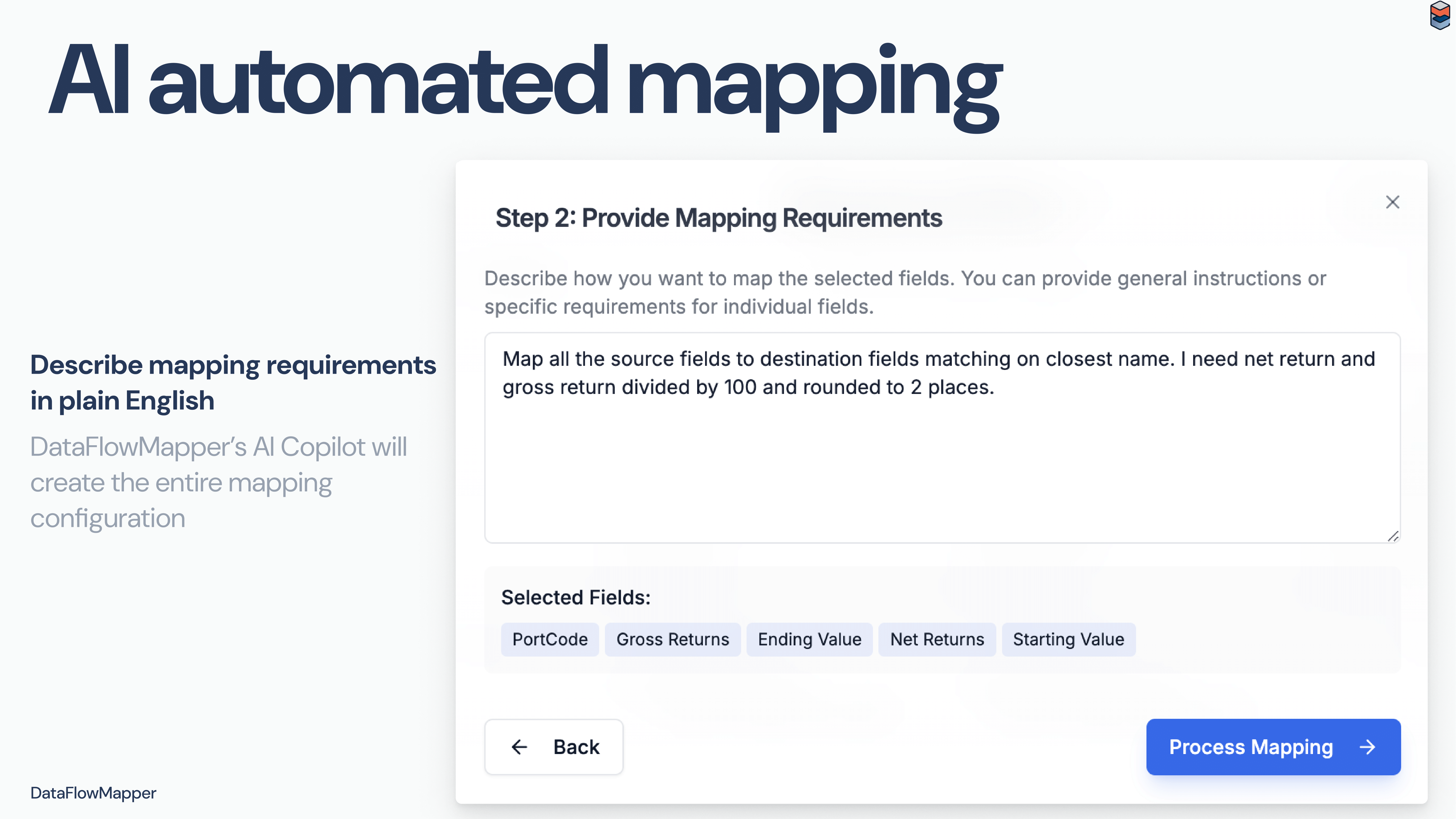 DataFlowMapper AI automated mapping