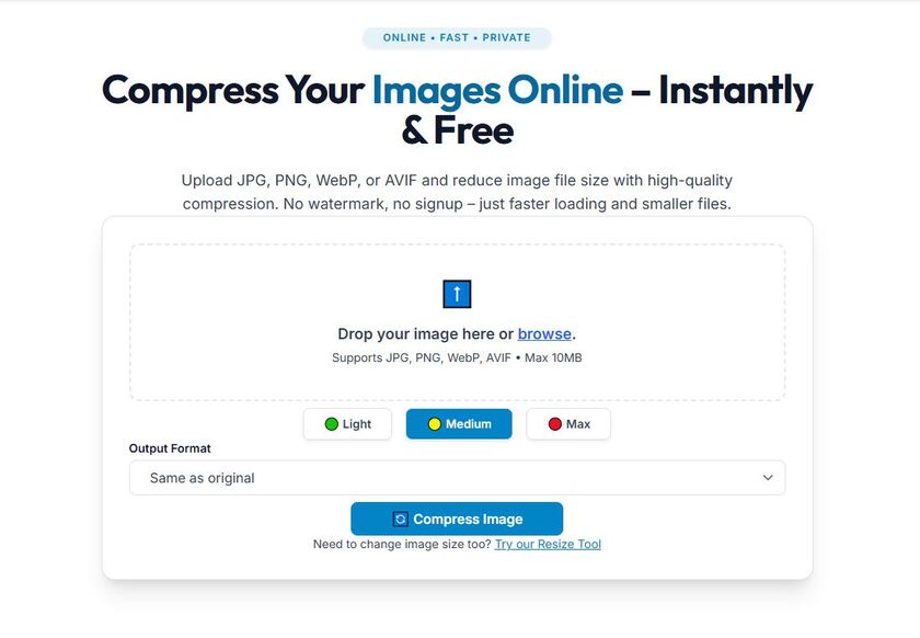 Image Compressor by Free Document Maker Landing Page