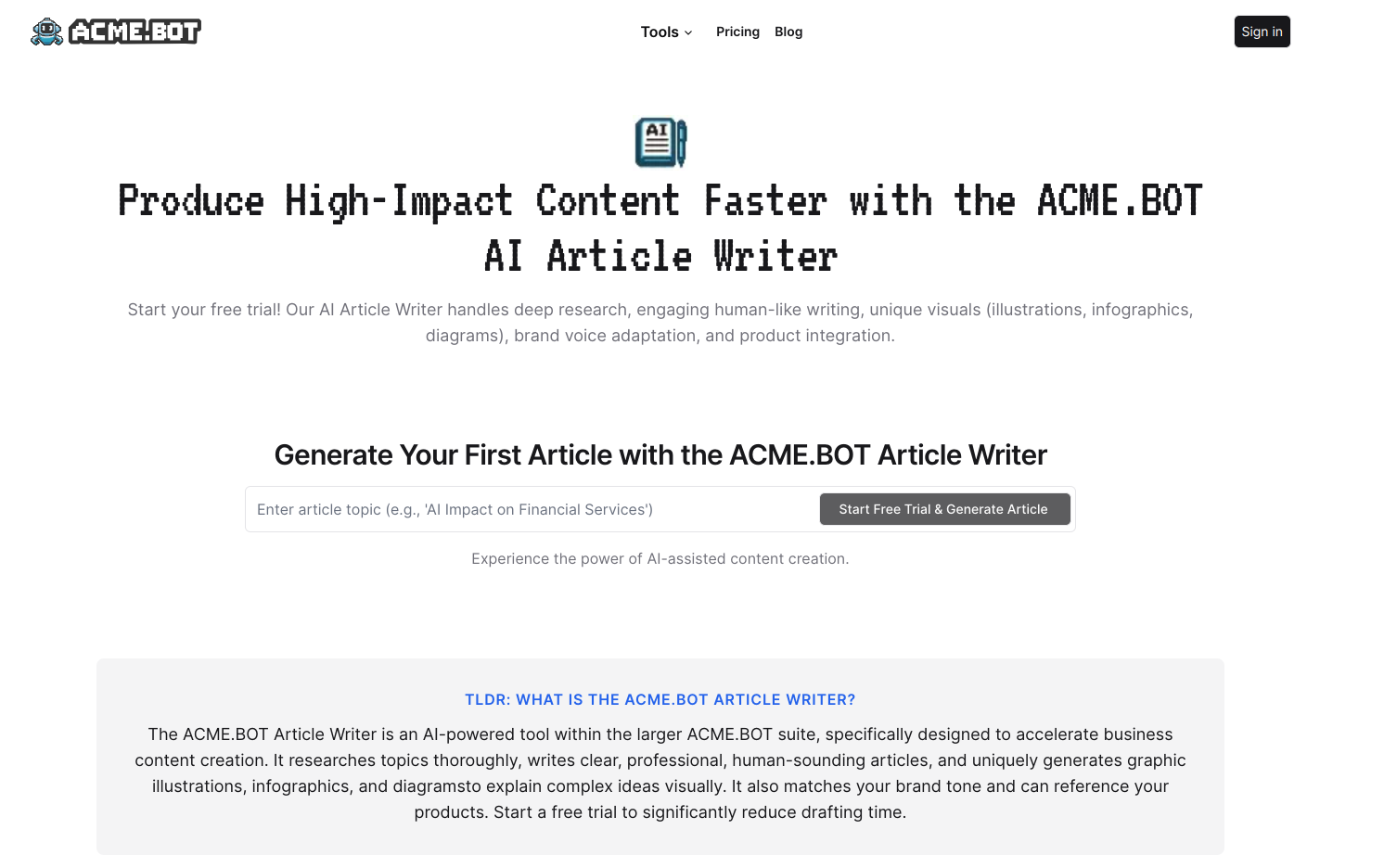 ACME.BOT SEO Blog Writer Tool