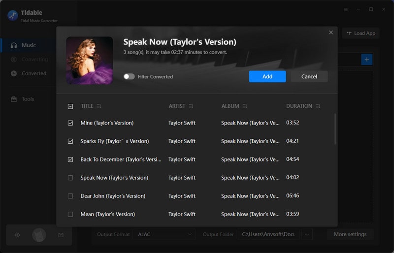 Tidabie add songs