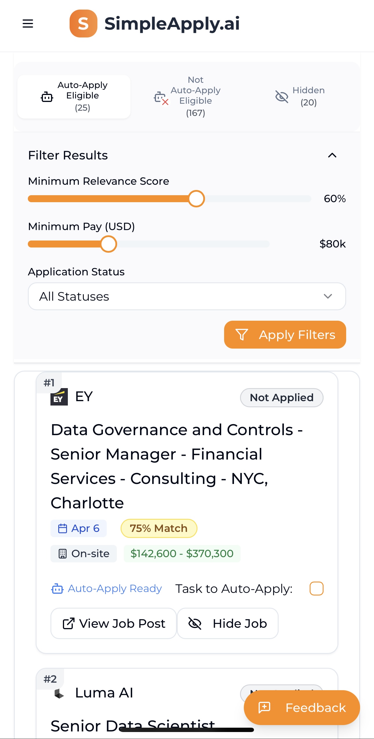 SimpleApply.ai Dashboard Filters