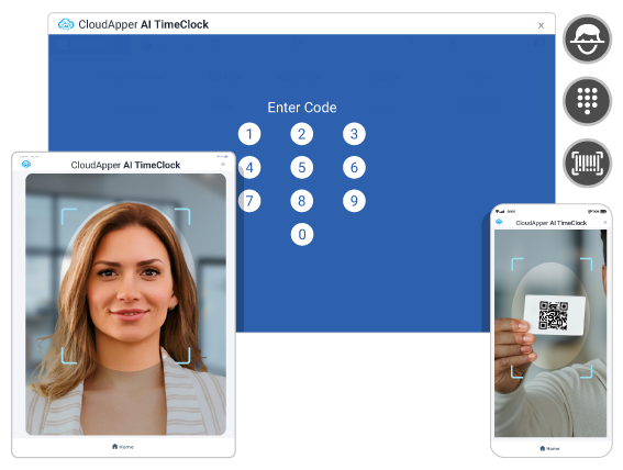 CloudApper AI TimeClock Employees can clock in and out through a quick Face-ID scan