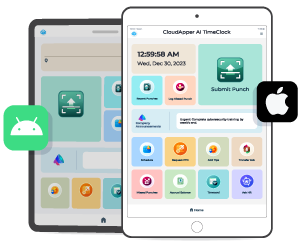 CloudApper AI TimeClock CloudApper AI TimeClock runs on any iPad/Android Tablets