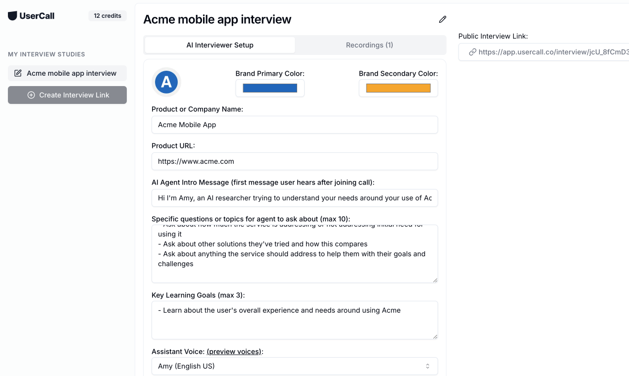 Usercall AI moderated voice interview