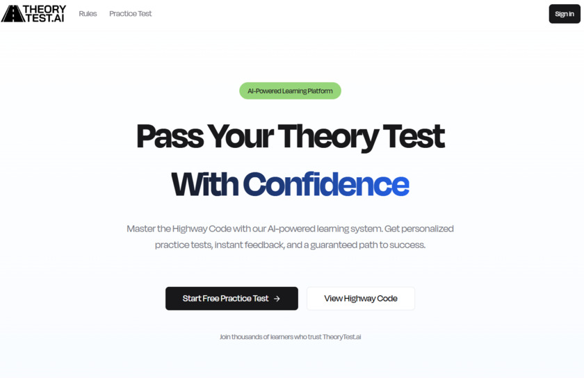 Theory Test AI Landing Page