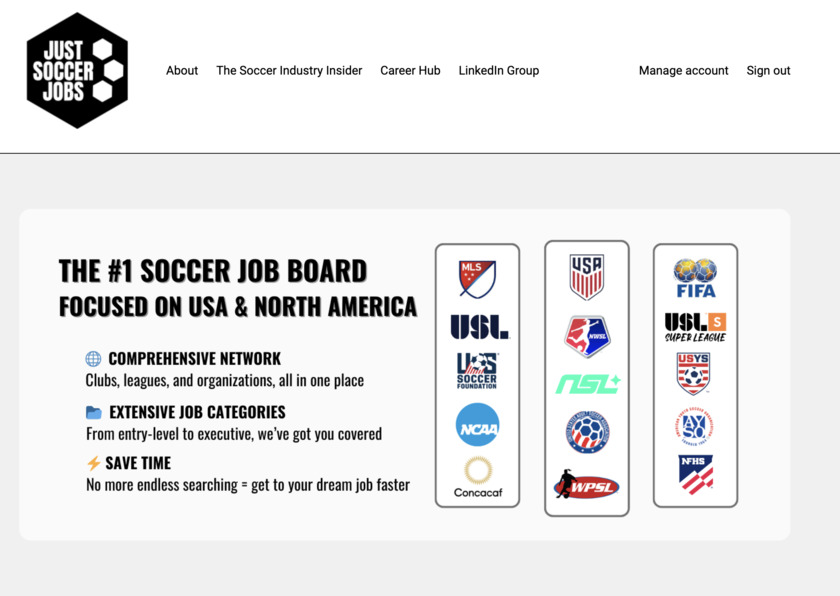 Just Soccer Jobs Homepage