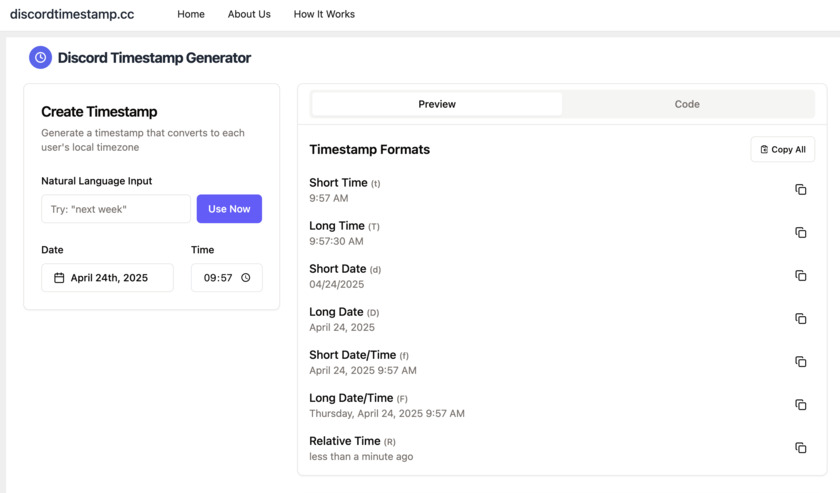 DiscordTimestamp.cc Landing Page