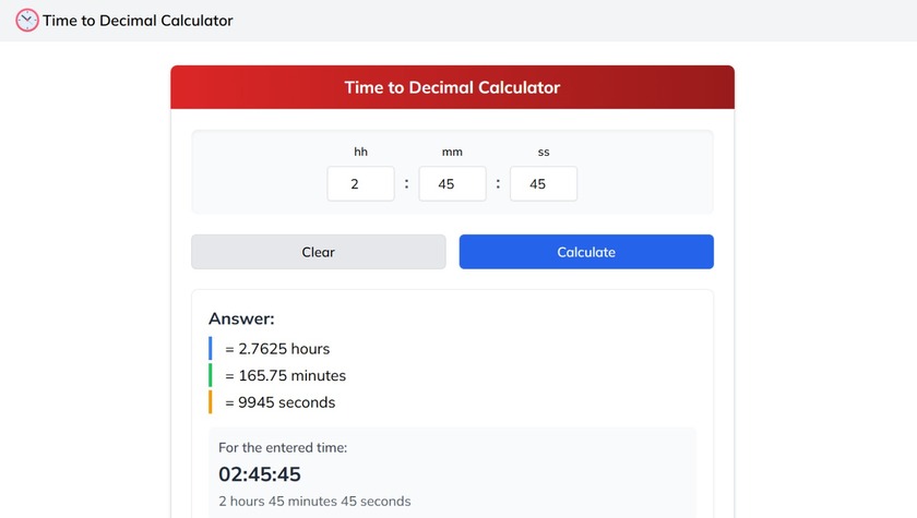Time to Decimal Calculator Landing Page