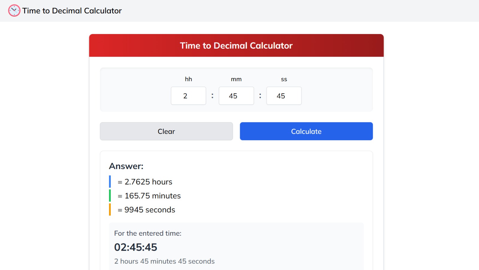 Time to Decimal Calculator 