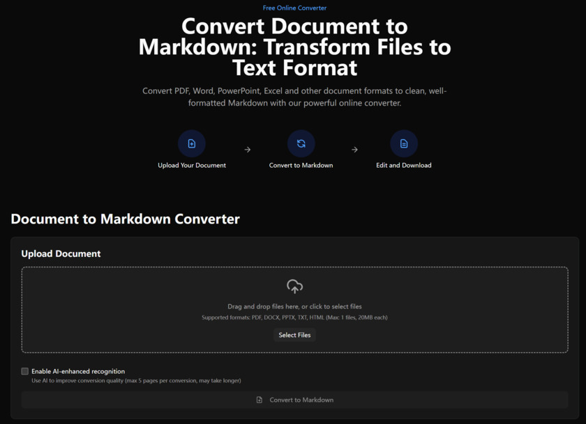 Doc2Markdown Landing Page