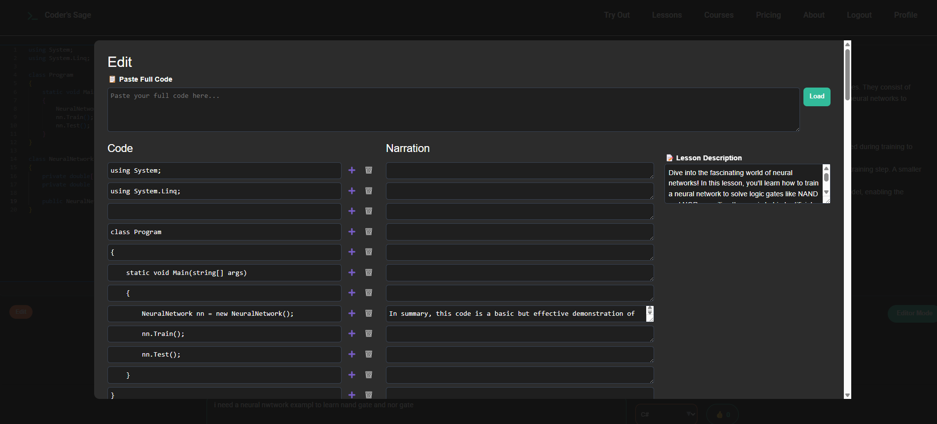The Coders Sage Edit Lesson Content