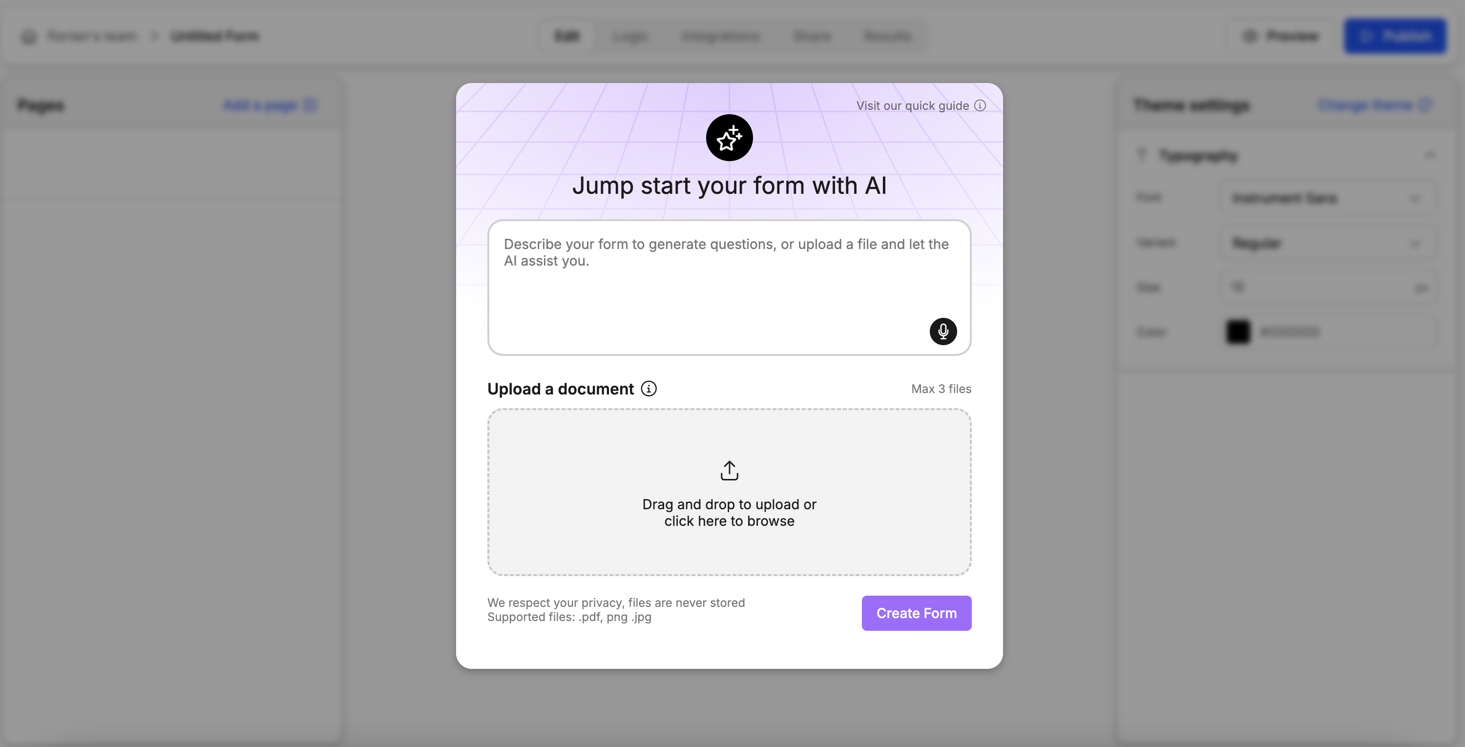 Weavely Building a form or survey with AI