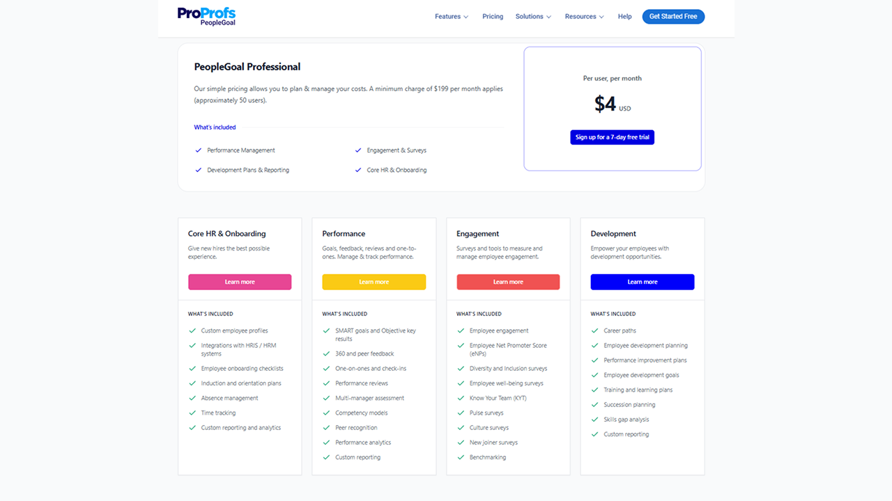 PeopleGoal PeopleGoal Detailed Pricing 