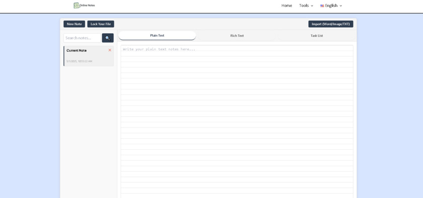 Online Notes Landing Page