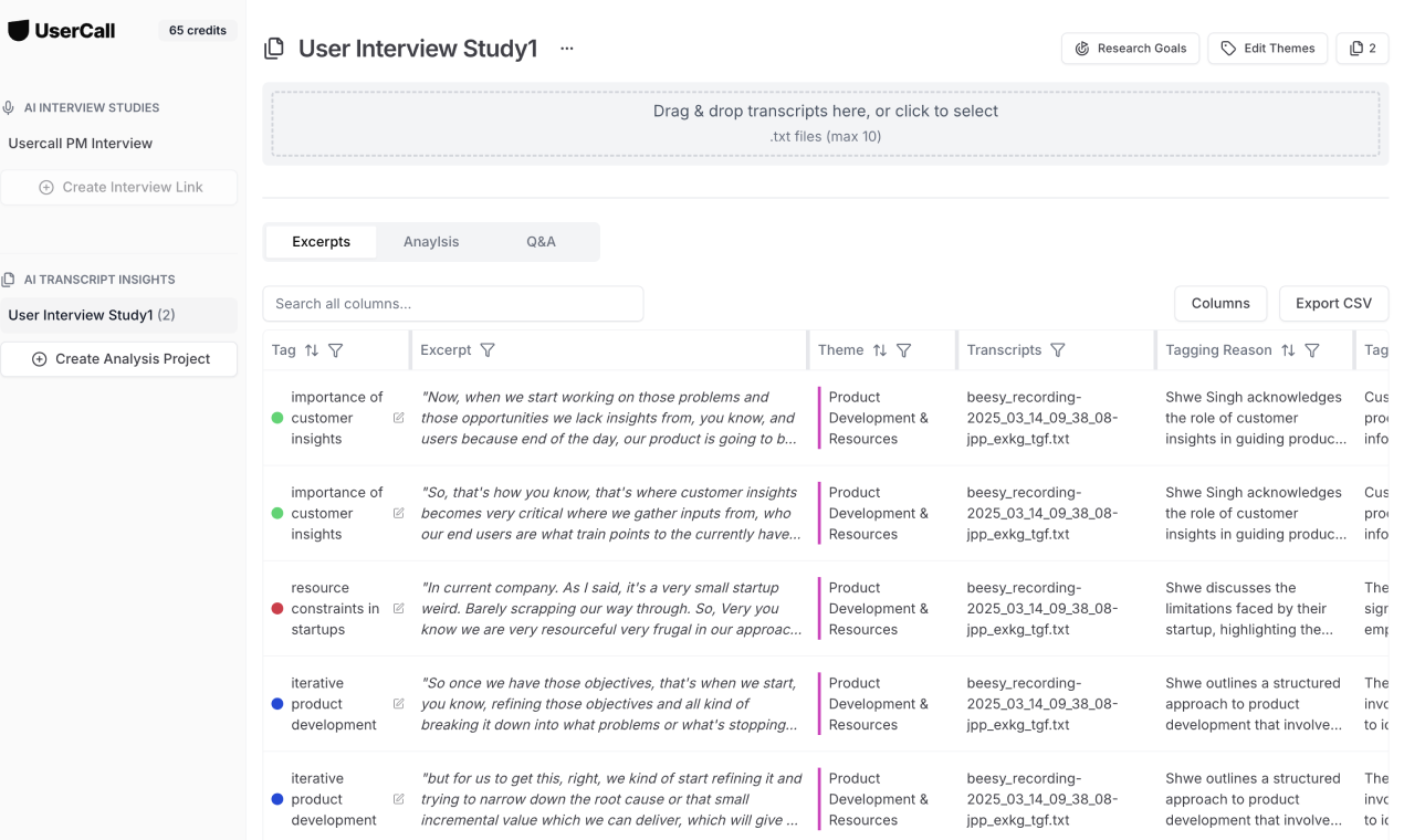 Usercall AI thematic coding & qualitative analysis