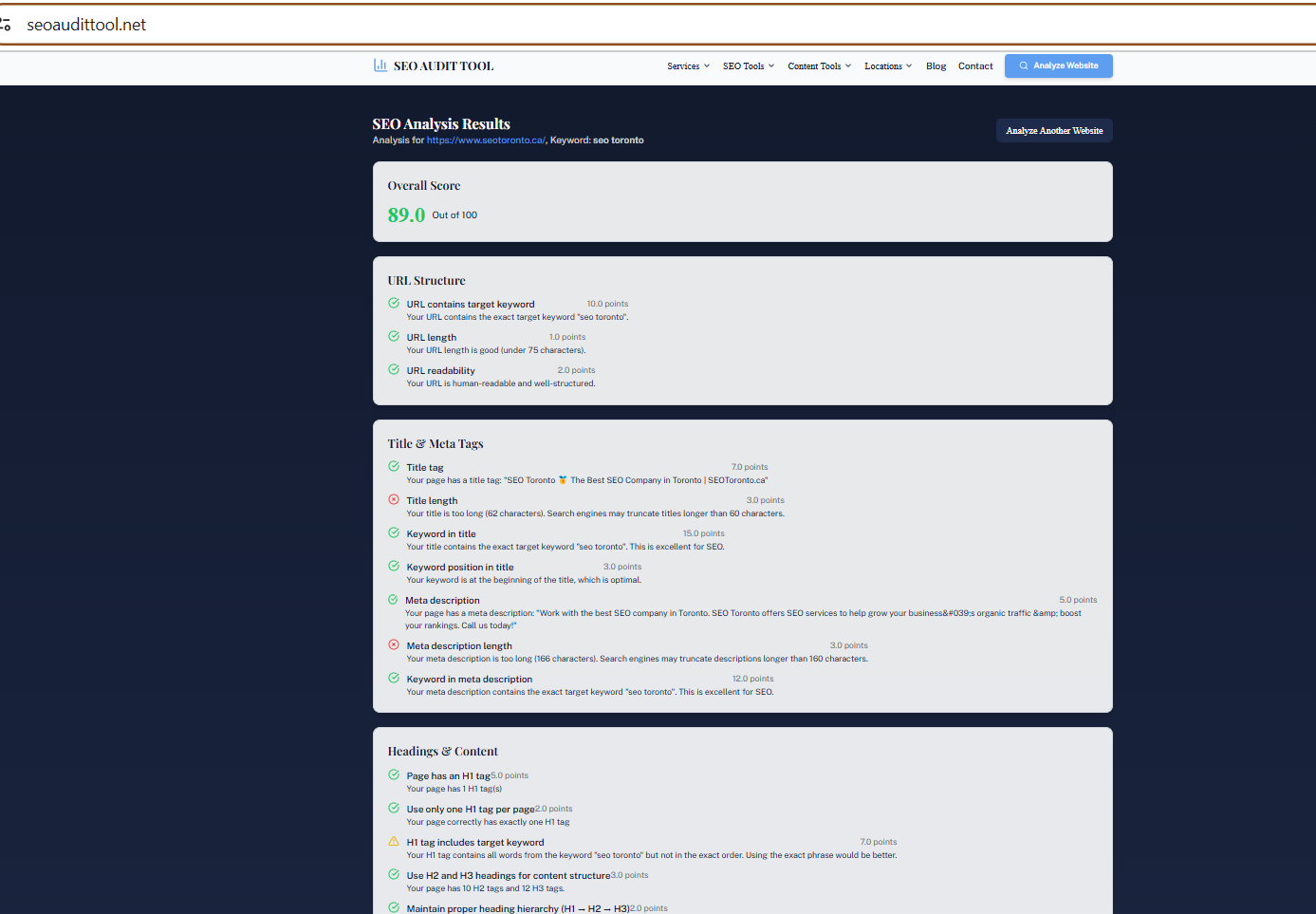 SEOAuditTool.net SEO Audit tool performing Technical SEO Audit