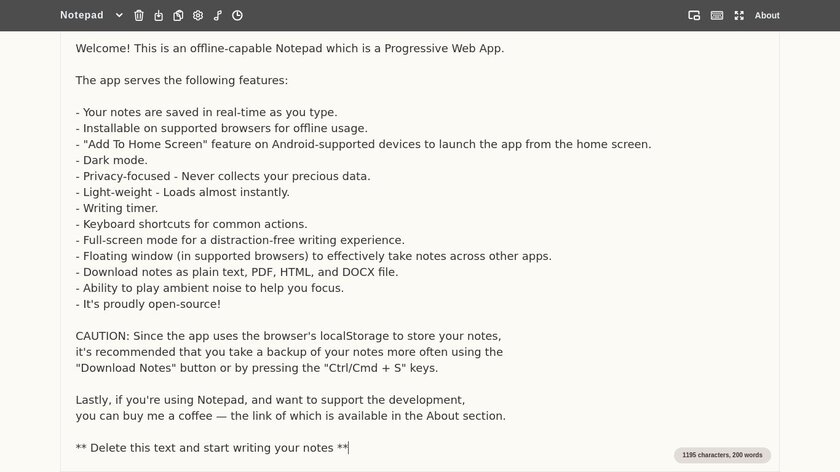 Notepad.js Landing Page