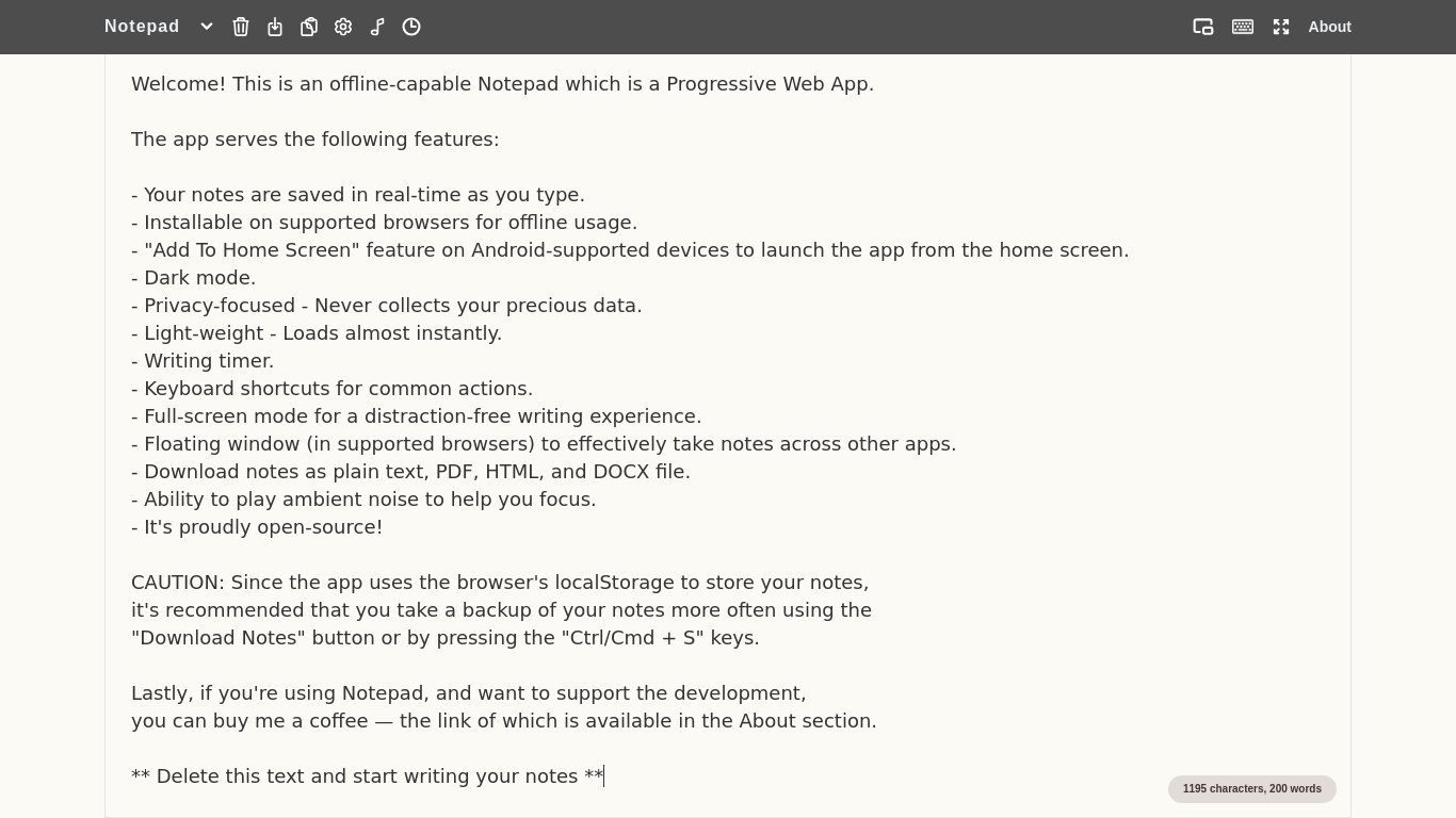 Notepad.js Landing page
