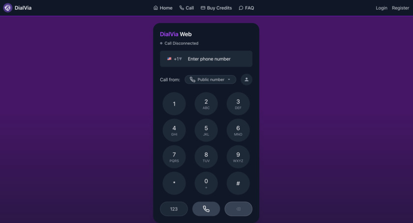 DialVia Call page DialVia Call page