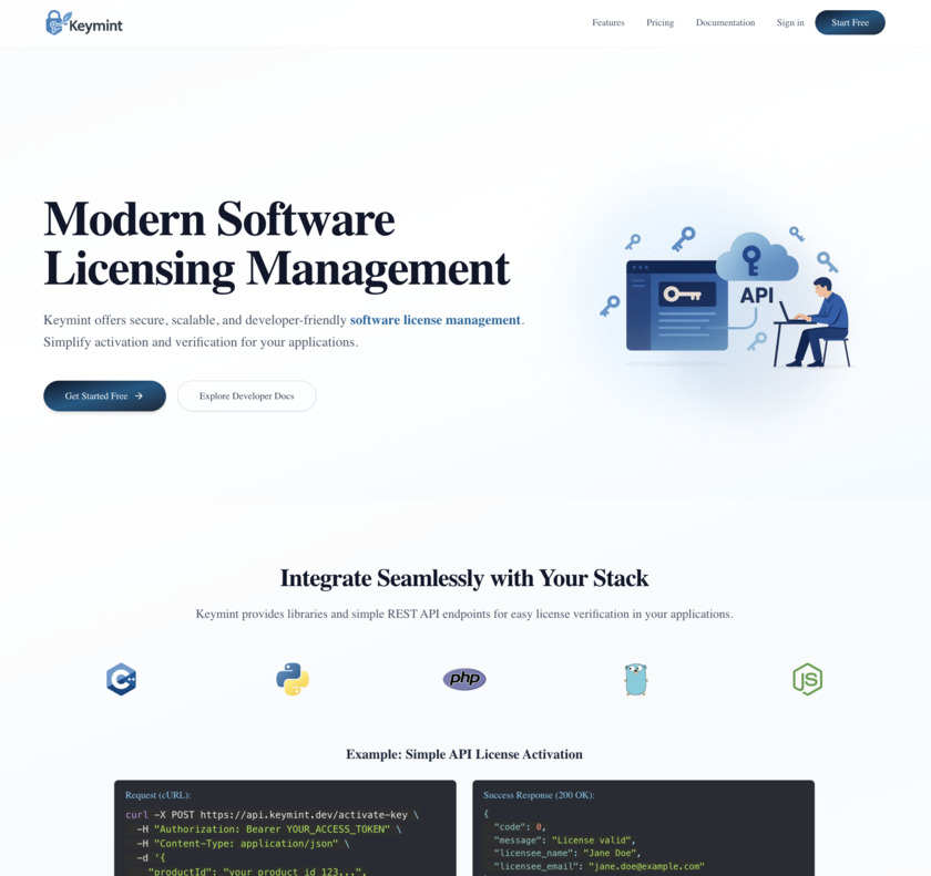 Keymint.dev Landing Page