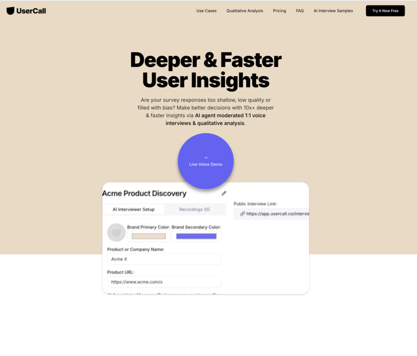 Usercall Landing Page