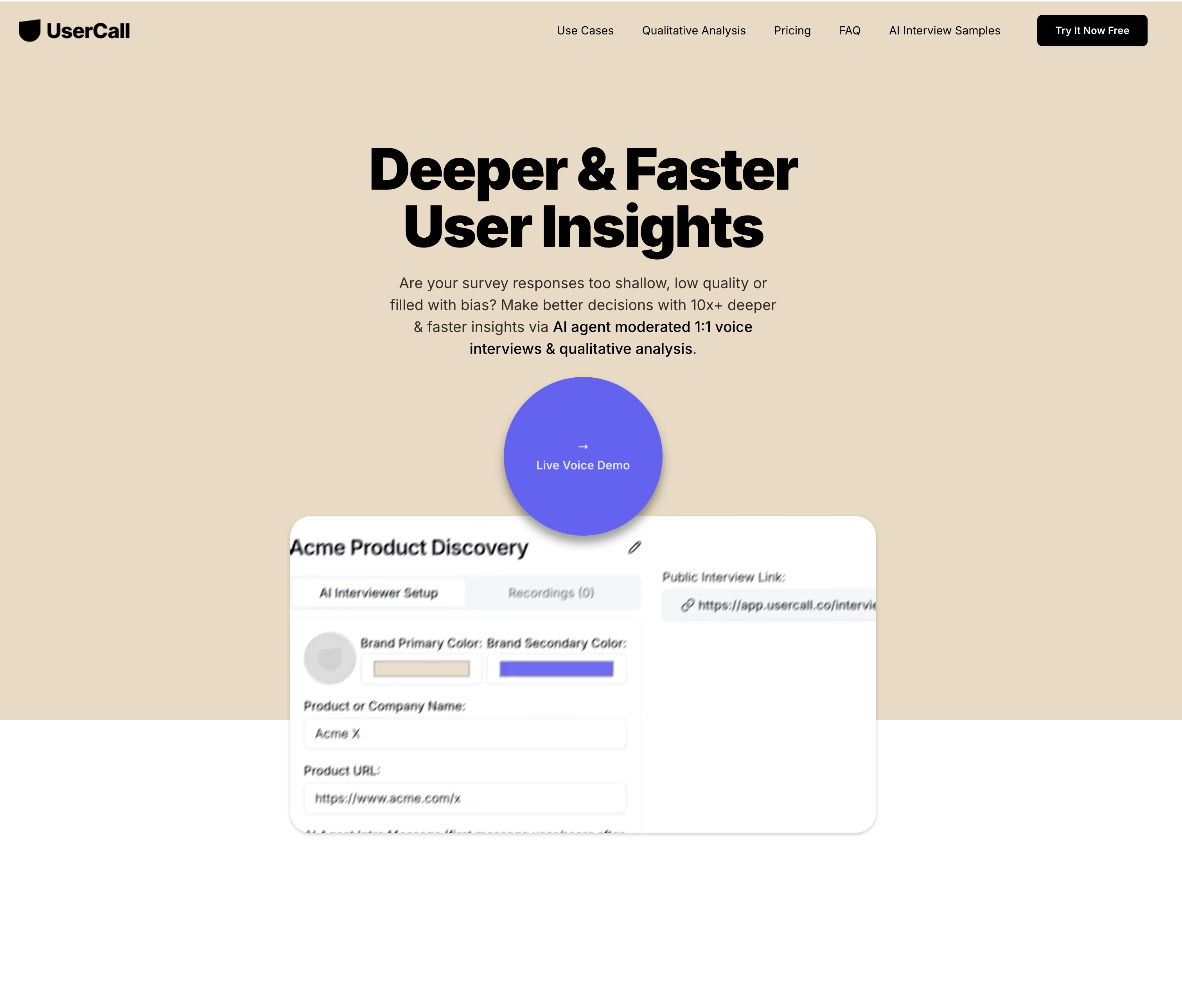 Usercall homepage
