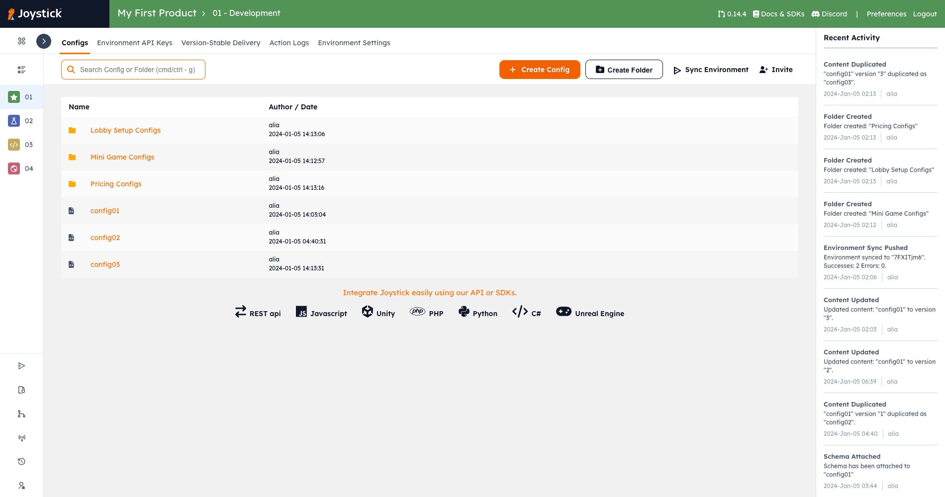 Joystick Intuitive config content management.