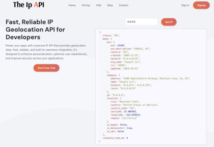 TheIpAPI.com screenshot