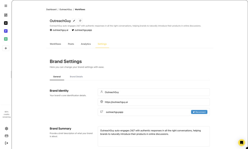 OutreachGuy brand dashboard