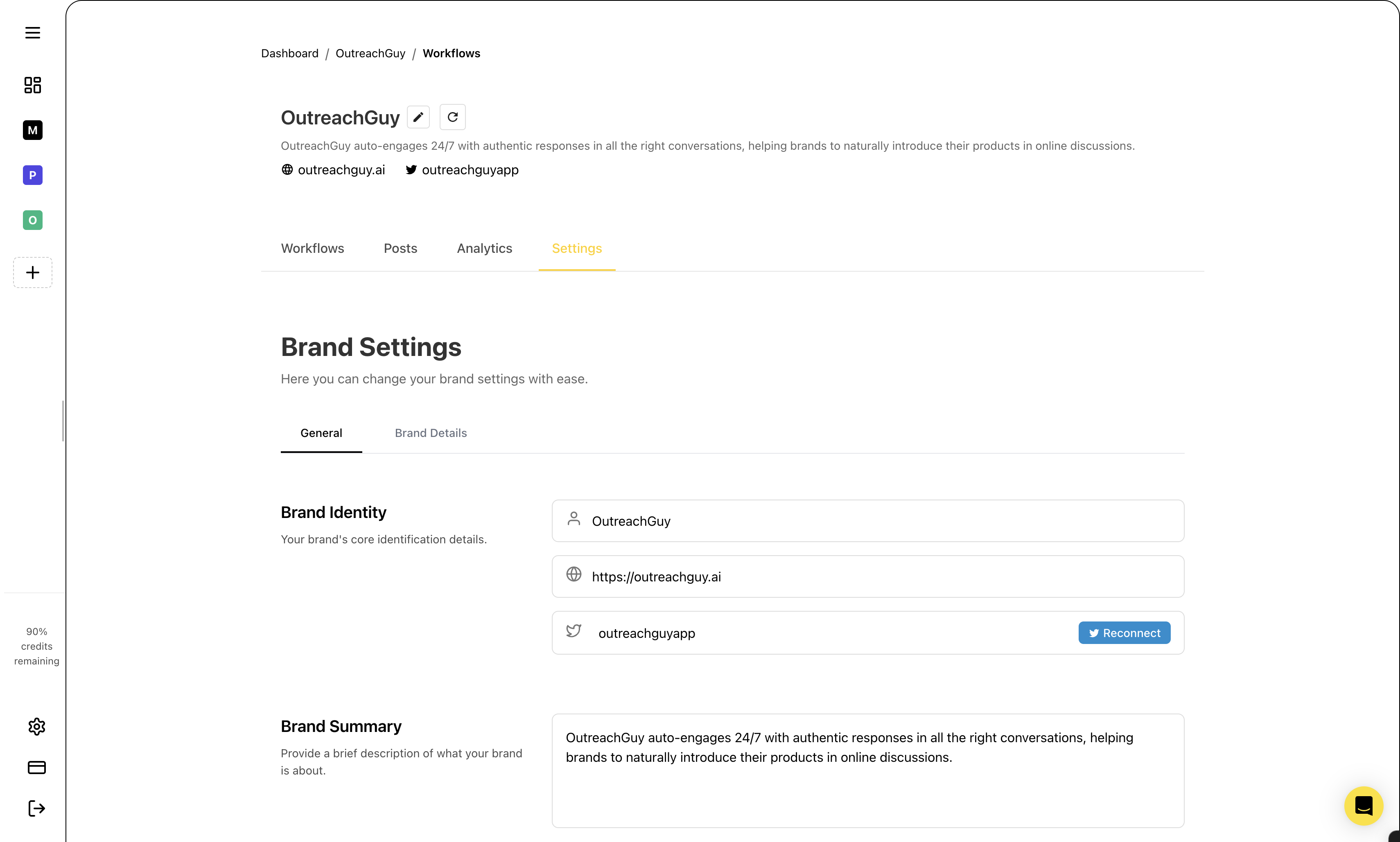 OutreachGuy brand dashboard