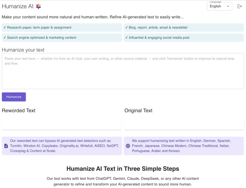 HumanizeAI.app Landing Page