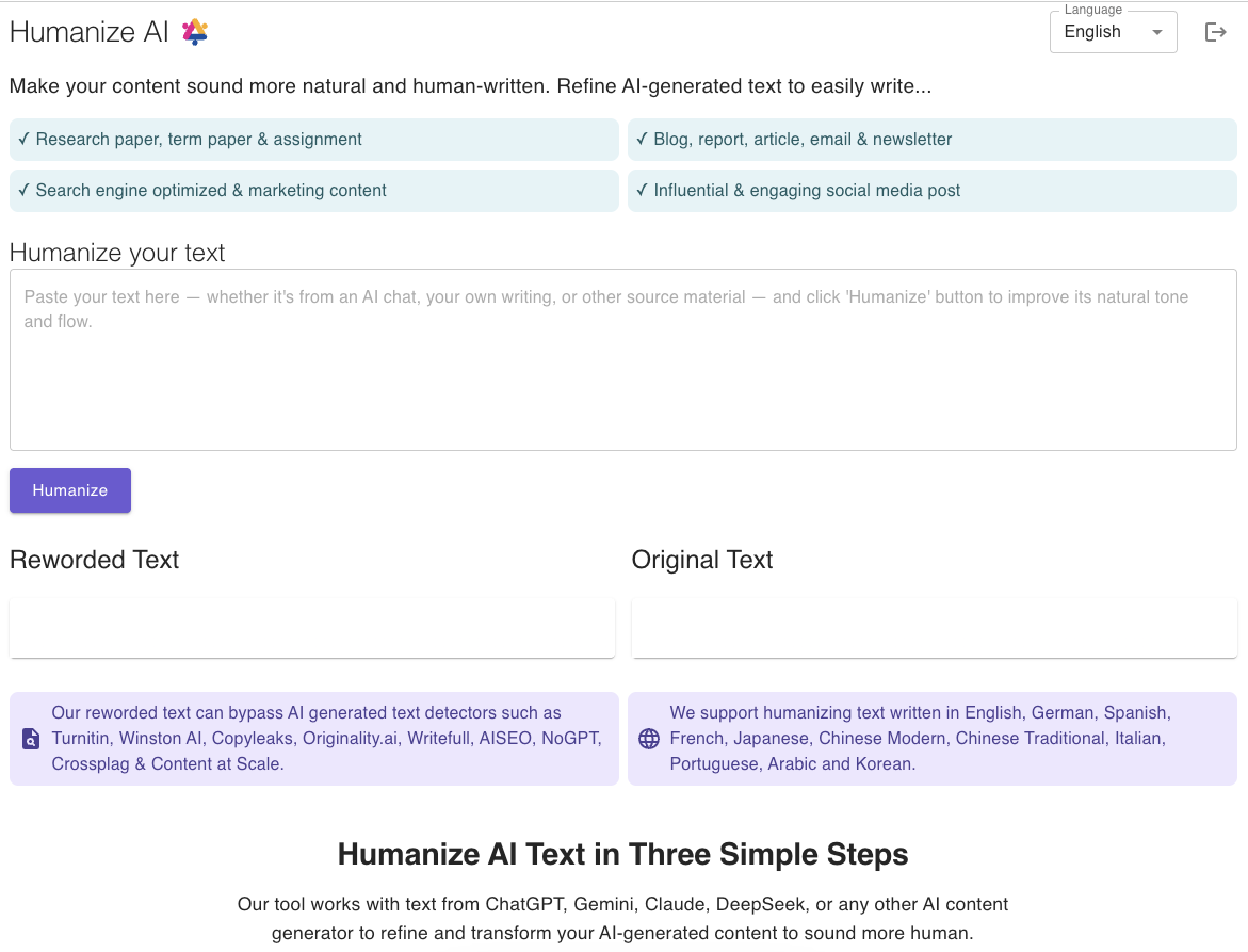 HumanizeAI.app Home page