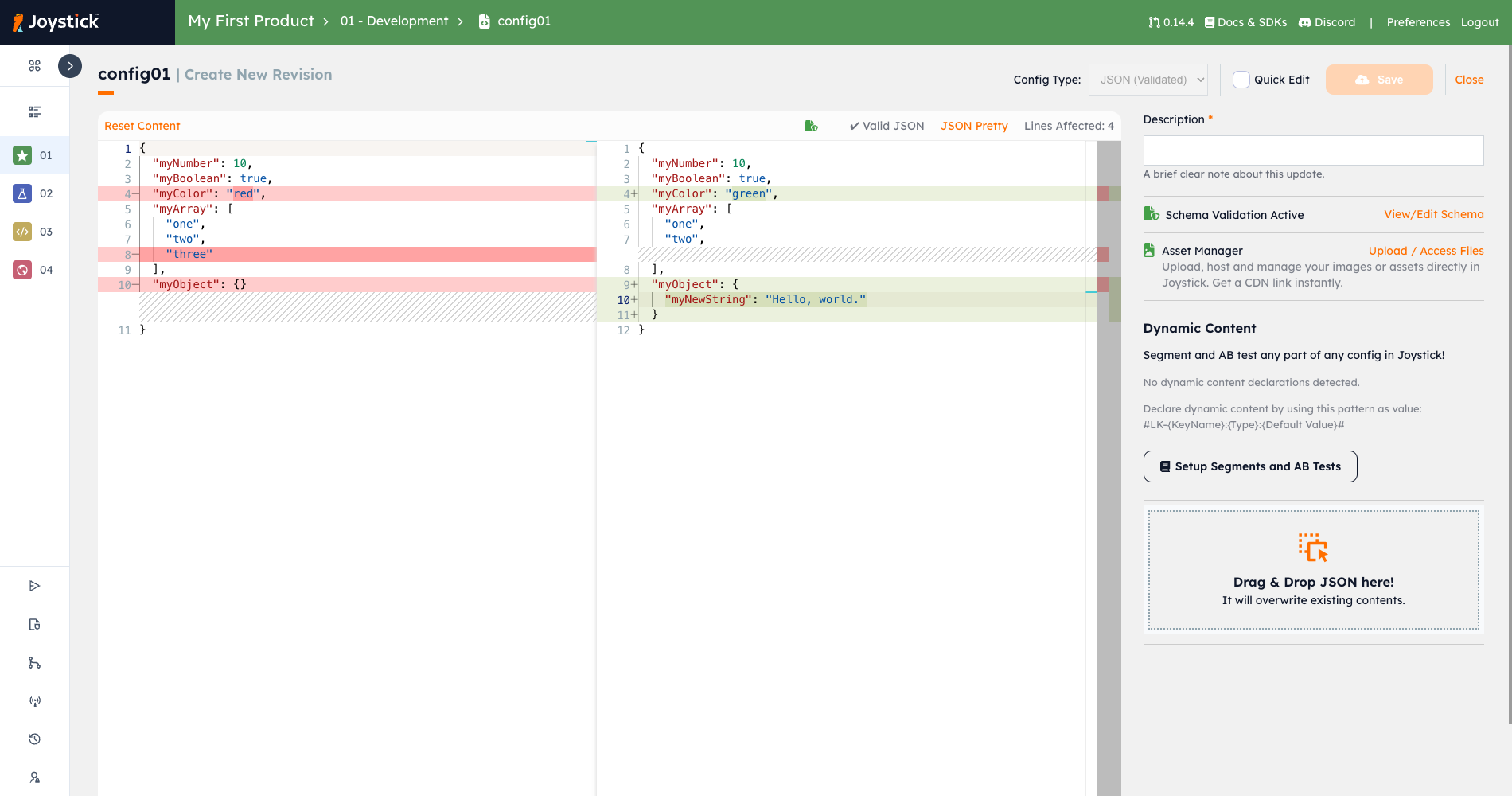 Joystick Diff editor for easy change visibility.