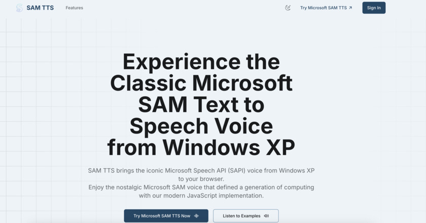 SAM TTS Landing Page
