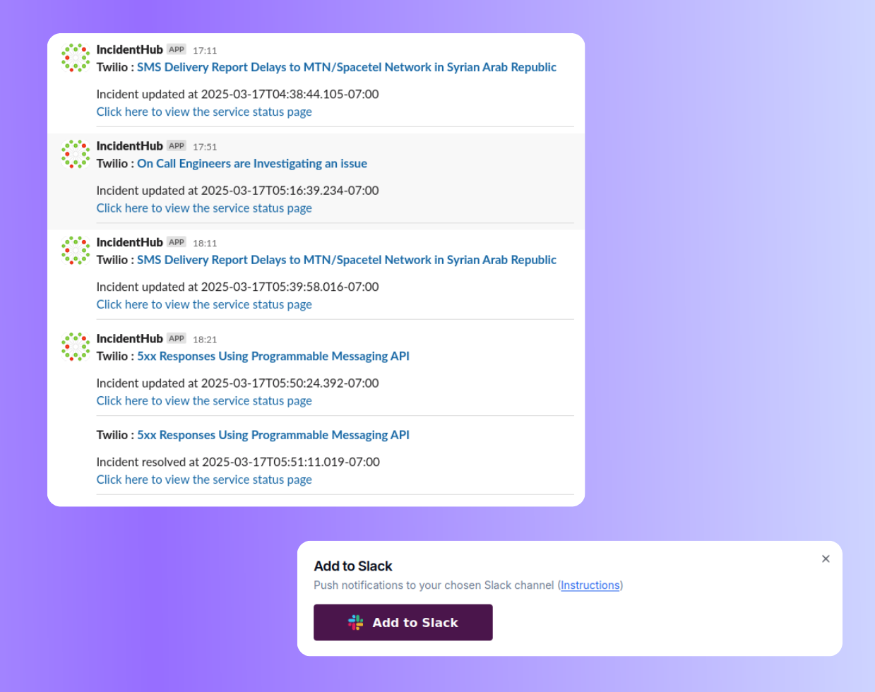 IncidentHub Slack notifications
