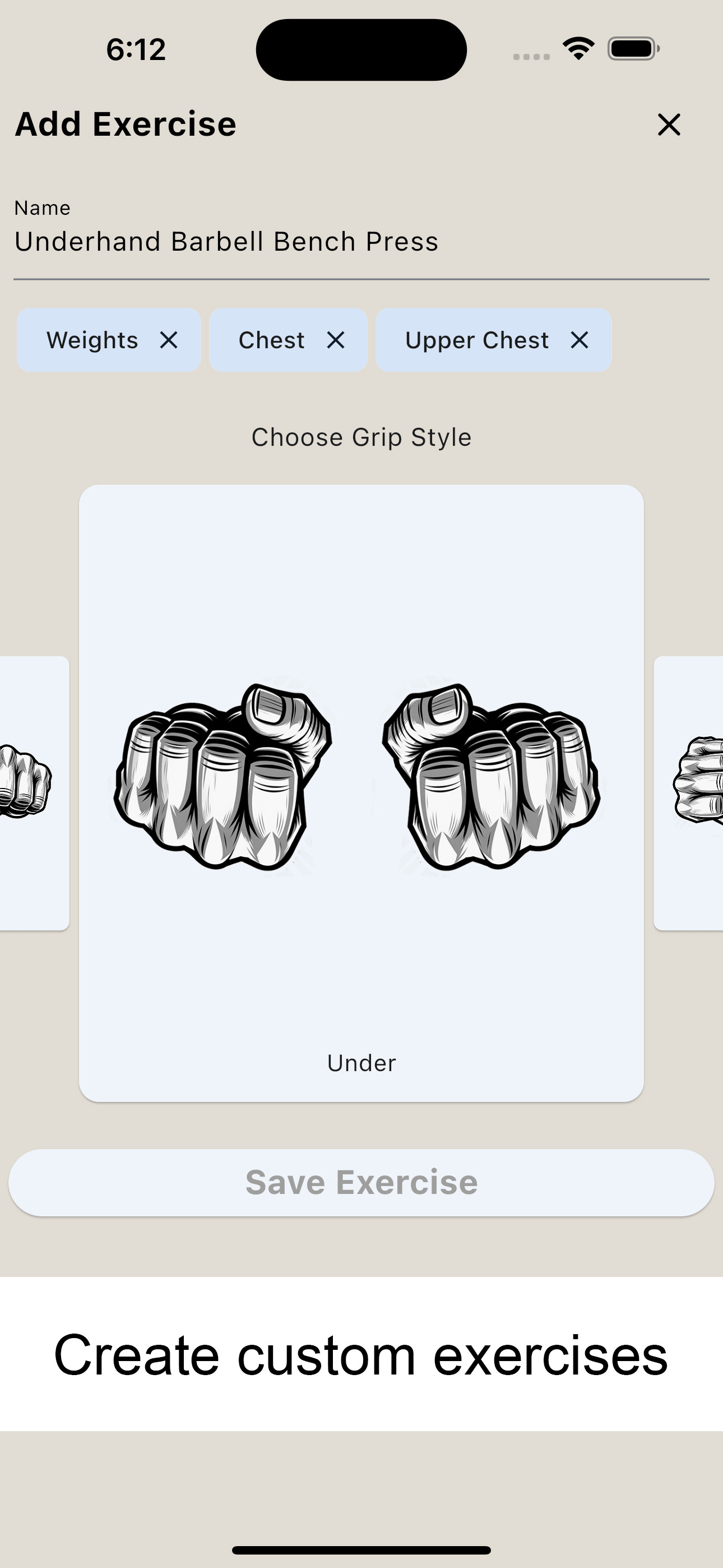 Gym Log Track Create Custom Exercises