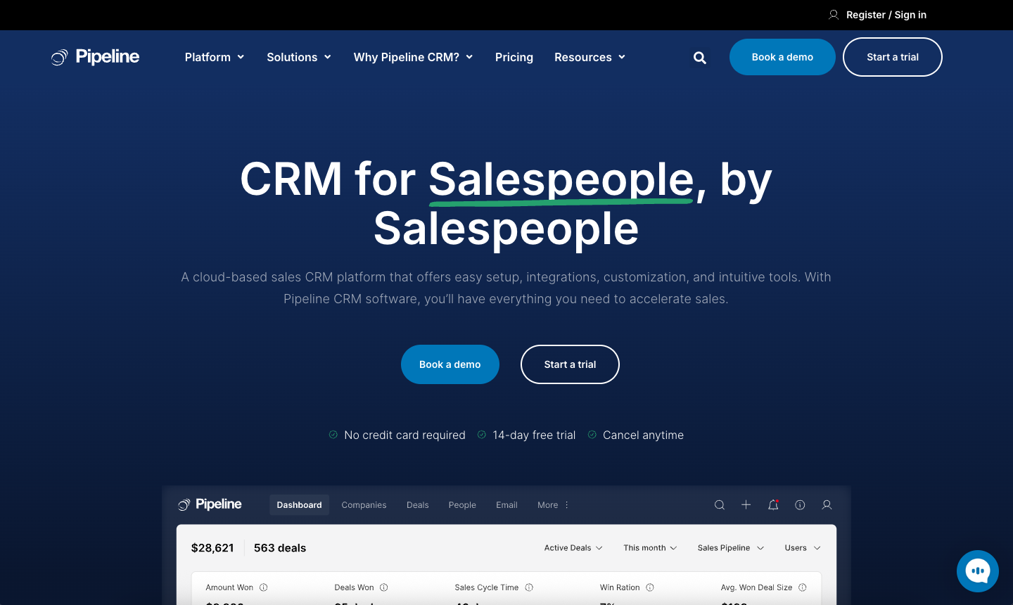 Pipeline CRM Pipeline CRM website - Homepage