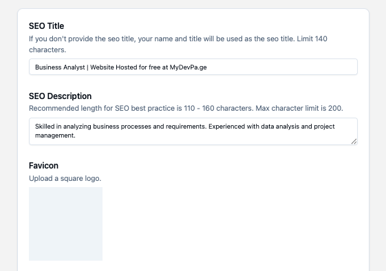 MyDevPage Fine tune the SEO and social sharing copy